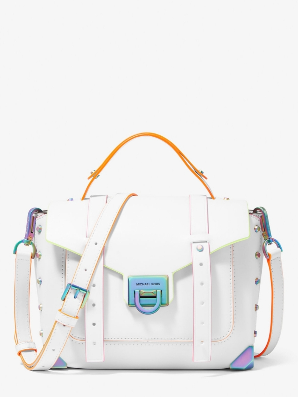 Michael Kors White Manhattan Crossbody Satchel Purse Bag Tiktok Rainbow Nwt